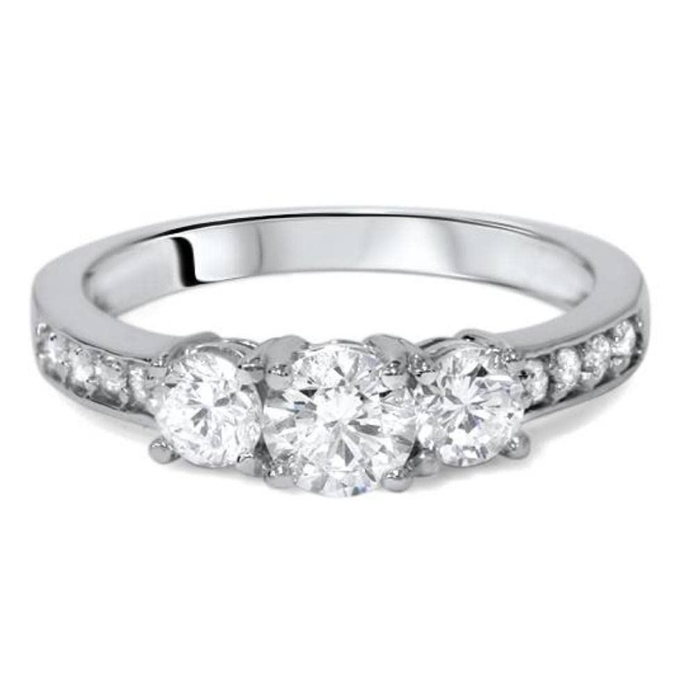 Pompeii3 10k White Gold Diamond Round-Cut Three Stone Engagement Ring (1cttw)