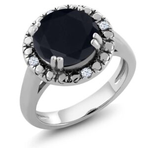 gem stone king 925 sterling silver black onyx ring for women (3.04 ct round, gemstone birthstone, available in size 5, 6, 7, 8, 9)