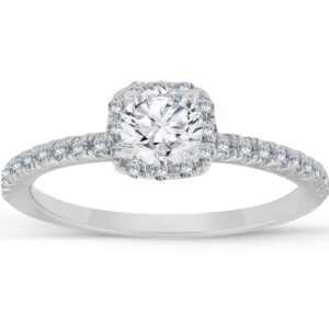 p3 pompeii3 1/2ct diamond cushion halo engagement ring 10k white gold - size 7