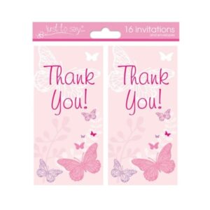 The Home Fusion Company 16 x Girls Butterfly Design Party Thank You Cards