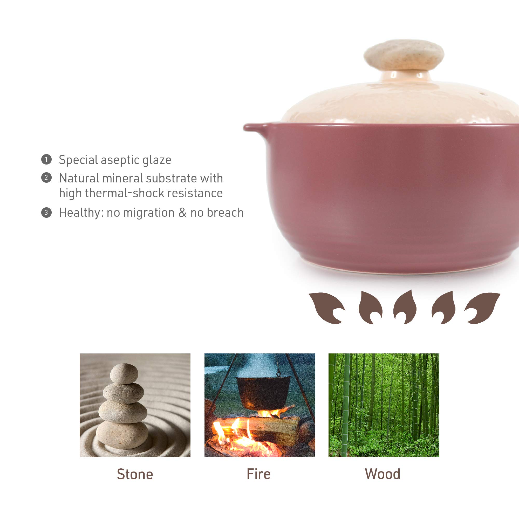 Neoflam Kiesel 1.5qt Non-Stick Ceramic Casserole Pot, Dutch Oven, Clay Pot, Stockpot for Stew, Soup, Steam, Scratch Resistant, Oven Safe, Heat Resistant, Lilac