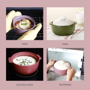 Neoflam Kiesel 1.5qt Non-Stick Ceramic Casserole Pot, Dutch Oven, Clay Pot, Stockpot for Stew, Soup, Steam, Scratch Resistant, Oven Safe, Heat Resistant, Lilac