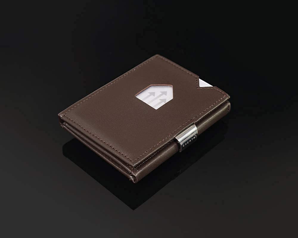 EXENTRI Trifold Wallets w/RFID in Brown - Premium Leather w/Stainless Steel Locking Clip