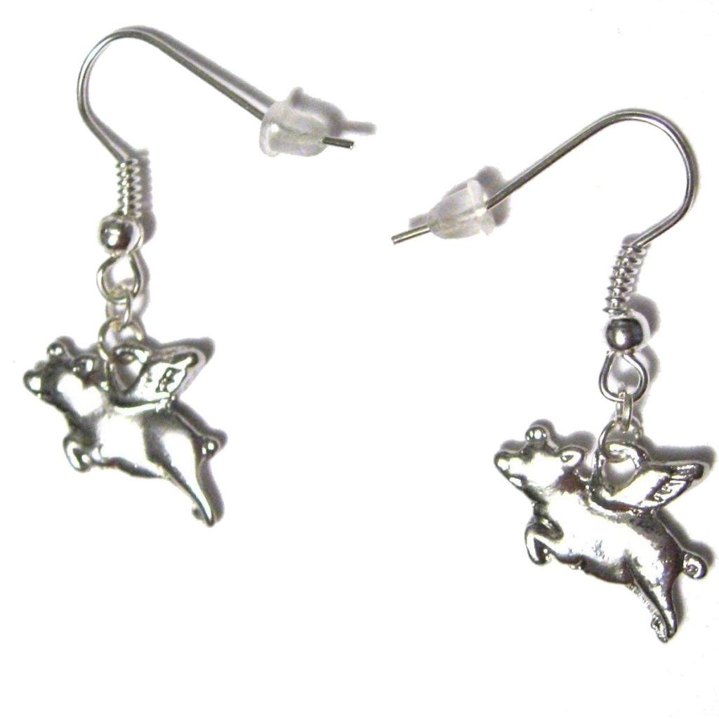 Flying Pigs Silver Plated Charm French Hook Dangle Earrings Pink Floyd