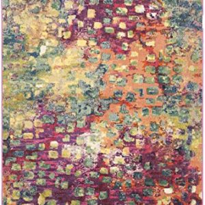 SAFAVIEH Monaco Collection Area Rug - 5'1" x 7'7", Pink & Multi, Boho Chic Abstract Watercolor Design, Non-Shedding & Easy Care, Ideal for High Traffic Areas in Living Room, Bedroom (MNC225D)