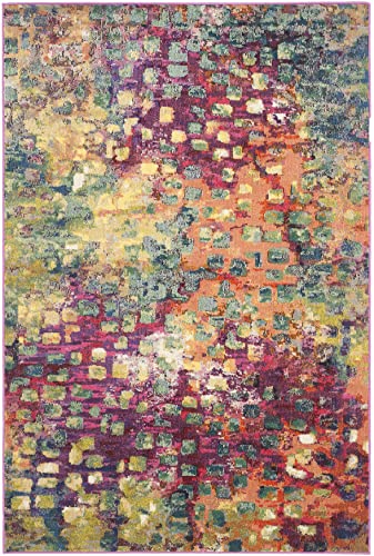 SAFAVIEH Monaco Collection Area Rug - 5'1" x 7'7", Pink & Multi, Boho Chic Abstract Watercolor Design, Non-Shedding & Easy Care, Ideal for High Traffic Areas in Living Room, Bedroom (MNC225D)