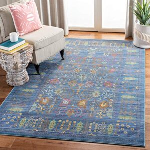 SAFAVIEH Valencia Collection Area Rug - 8' x 10', Blue & Multi, Boho Chic Distressed Design, Non-Shedding & Easy Care, Ideal for High Traffic Areas in Living Room, Bedroom (VAL108M)