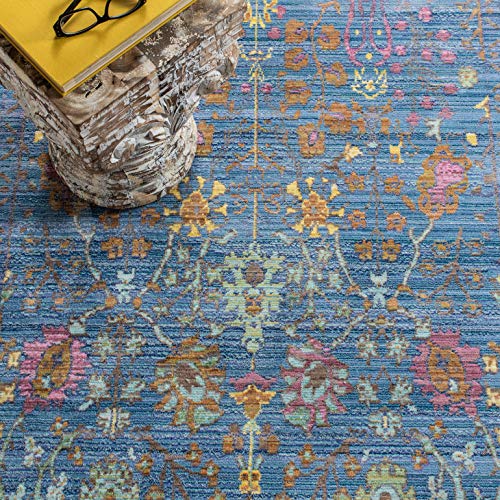 SAFAVIEH Valencia Collection Area Rug - 8' x 10', Blue & Multi, Boho Chic Distressed Design, Non-Shedding & Easy Care, Ideal for High Traffic Areas in Living Room, Bedroom (VAL108M)