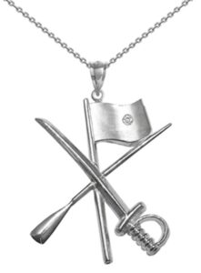 color guard flag rifle saber necklace in silver with diamond (20 in)