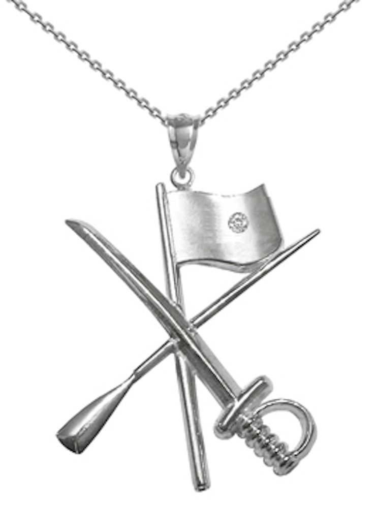 Color Guard Flag Rifle Saber Necklace in Silver with Diamond (20 IN)