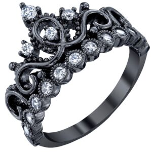 Guliette Verona Sterling Silver Princess Crown Ring (Black Rhodium Plated) (7)