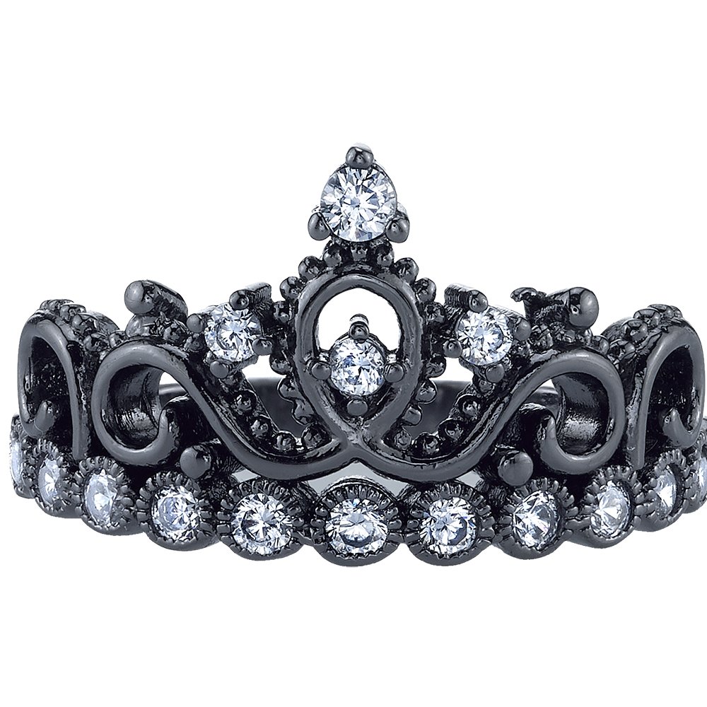 Guliette Verona Sterling Silver Princess Crown Ring (Black Rhodium Plated) (7)