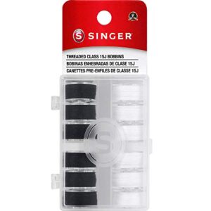 singer class 15j threaded bobbins in case, 12-count, black & white