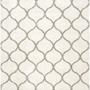 SAFAVIEH Hudson Shag Collection Area Rug - 8' x 10', Ivory & Grey, Moroccan Ogee Trellis Design, Non-Shedding & Easy Care, 2-inch Thick Ideal for High Traffic Areas in Living Room, Bedroom (SGH280A)