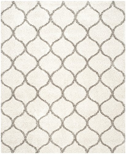 SAFAVIEH Hudson Shag Collection Area Rug - 8' x 10', Ivory & Grey, Moroccan Ogee Trellis Design, Non-Shedding & Easy Care, 2-inch Thick Ideal for High Traffic Areas in Living Room, Bedroom (SGH280A)