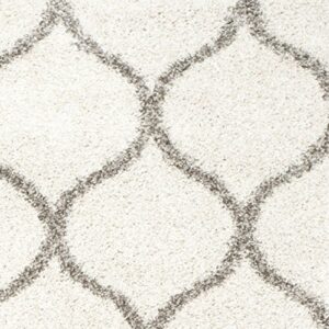 SAFAVIEH Hudson Shag Collection Area Rug - 8' x 10', Ivory & Grey, Moroccan Ogee Trellis Design, Non-Shedding & Easy Care, 2-inch Thick Ideal for High Traffic Areas in Living Room, Bedroom (SGH280A)