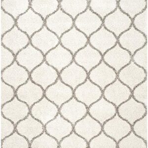 SAFAVIEH Hudson Shag Collection Area Rug - 8' x 10', Ivory & Grey, Moroccan Ogee Trellis Design, Non-Shedding & Easy Care, 2-inch Thick Ideal for High Traffic Areas in Living Room, Bedroom (SGH280A)