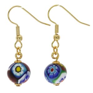 glass of venice italian murano glass earrings drop design with multicolor millefiori beads - murano glass earrings for women