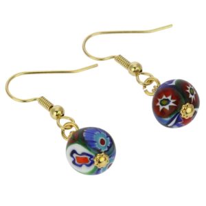 Glass Of Venice Italian Murano Glass Earrings Drop Design With Multicolor Millefiori Beads - Murano Glass Earrings For Women