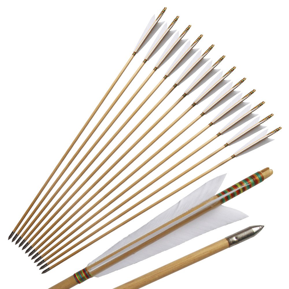 e5e10 12Pcs 33.5" Traditional European Style Wooden Arrow Color White Turkeys Feather Hunting Target Practice Arrow Outdoor Gift