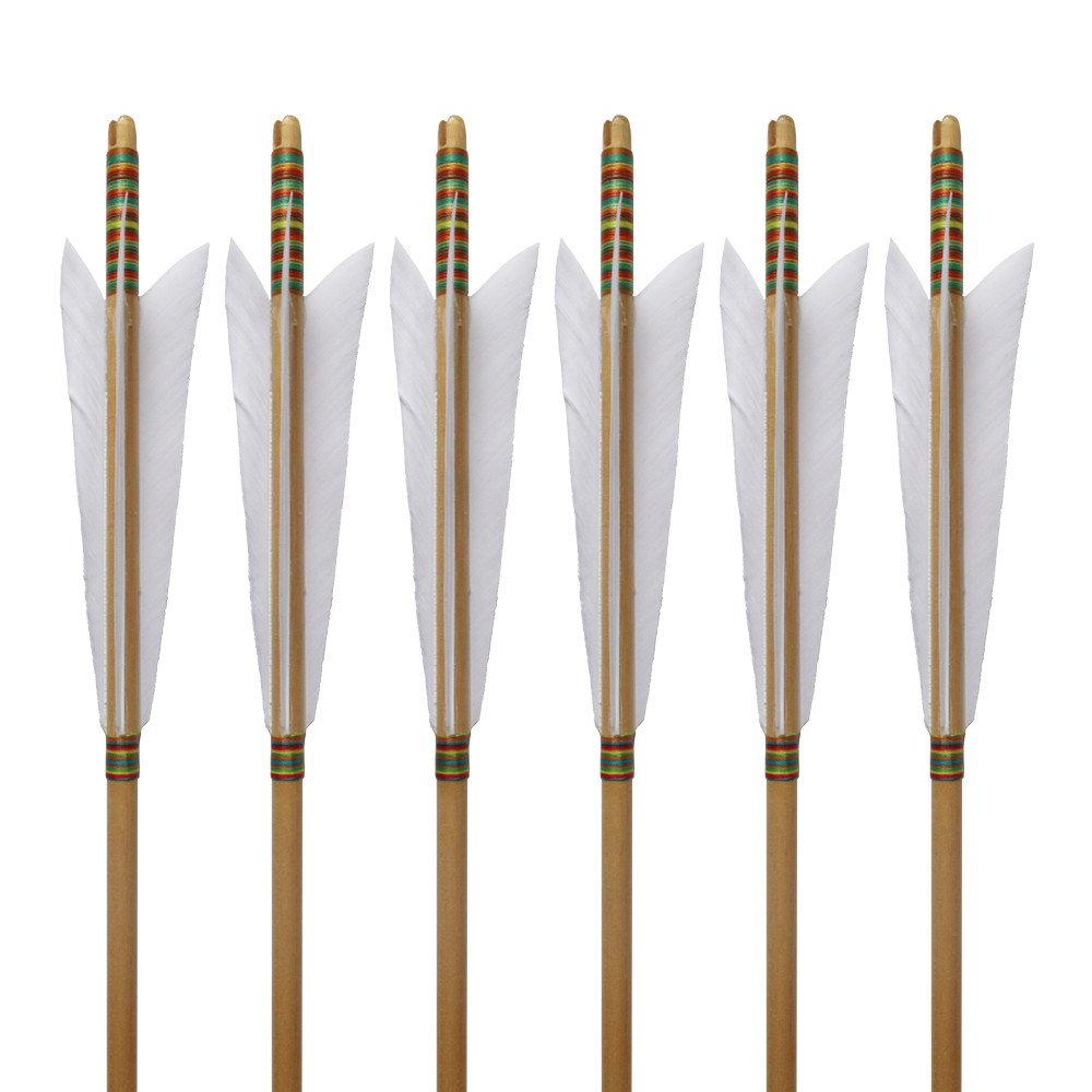 e5e10 12Pcs 33.5" Traditional European Style Wooden Arrow Color White Turkeys Feather Hunting Target Practice Arrow Outdoor Gift