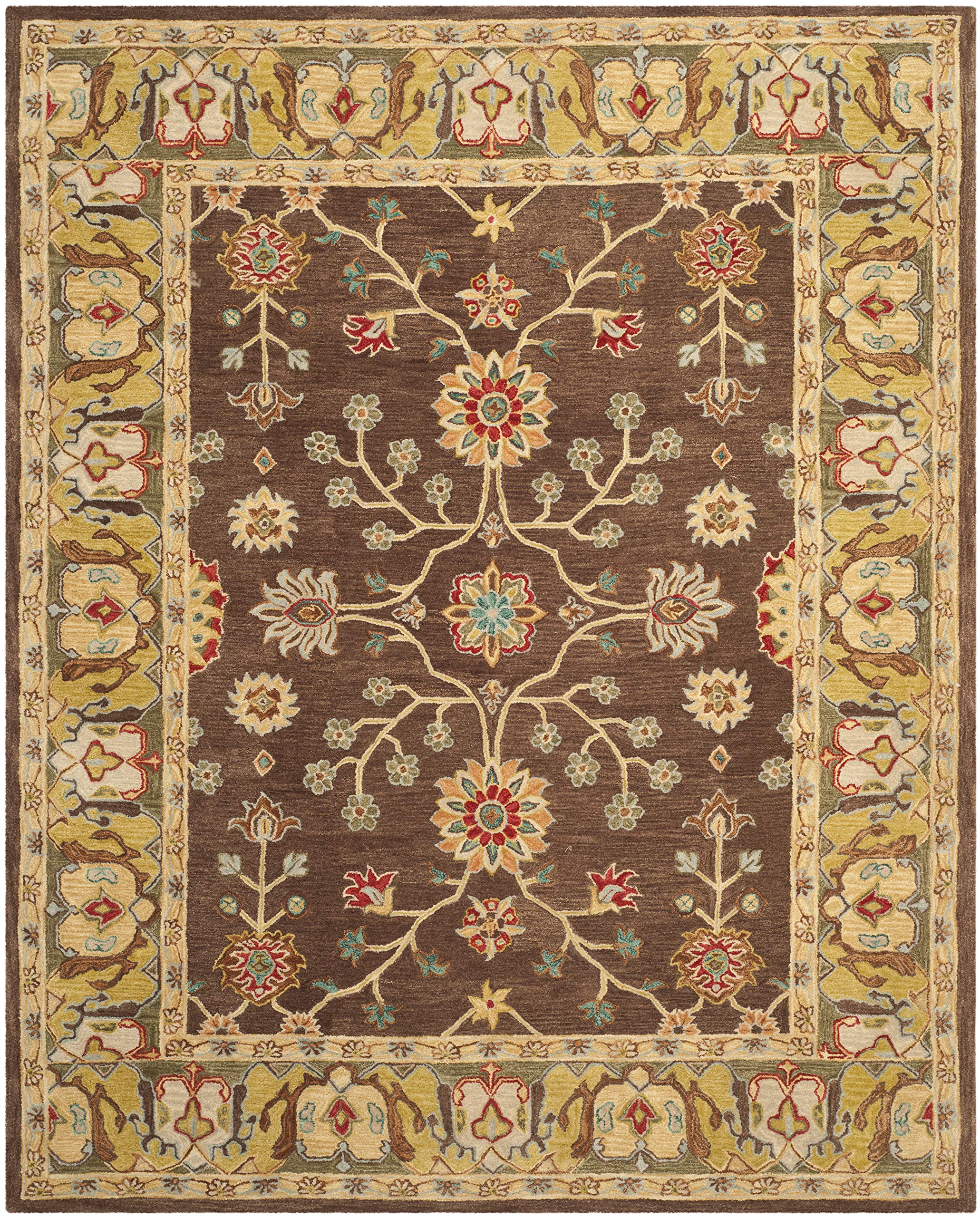 SAFAVIEH Anatolia Collection Area Rug - 9' x 12', Brown & Gold, Handmade Traditional Oriental Wool, Ideal for High Traffic Areas in Living Room, Bedroom (AN562A)