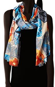 La Fiorentina Women's Gem and Skull Fringe Scarf, Orange/Multi, One Size