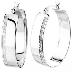 vir jewels 1/4 cttw diamond hoop earrings .925 sterling silver with rhodium prong 1.50 inch