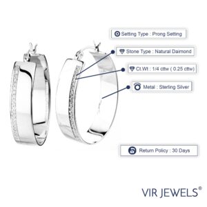 Vir Jewels 1/4 cttw Diamond Hoop Earrings .925 Sterling Silver with Rhodium Prong 1.50 Inch