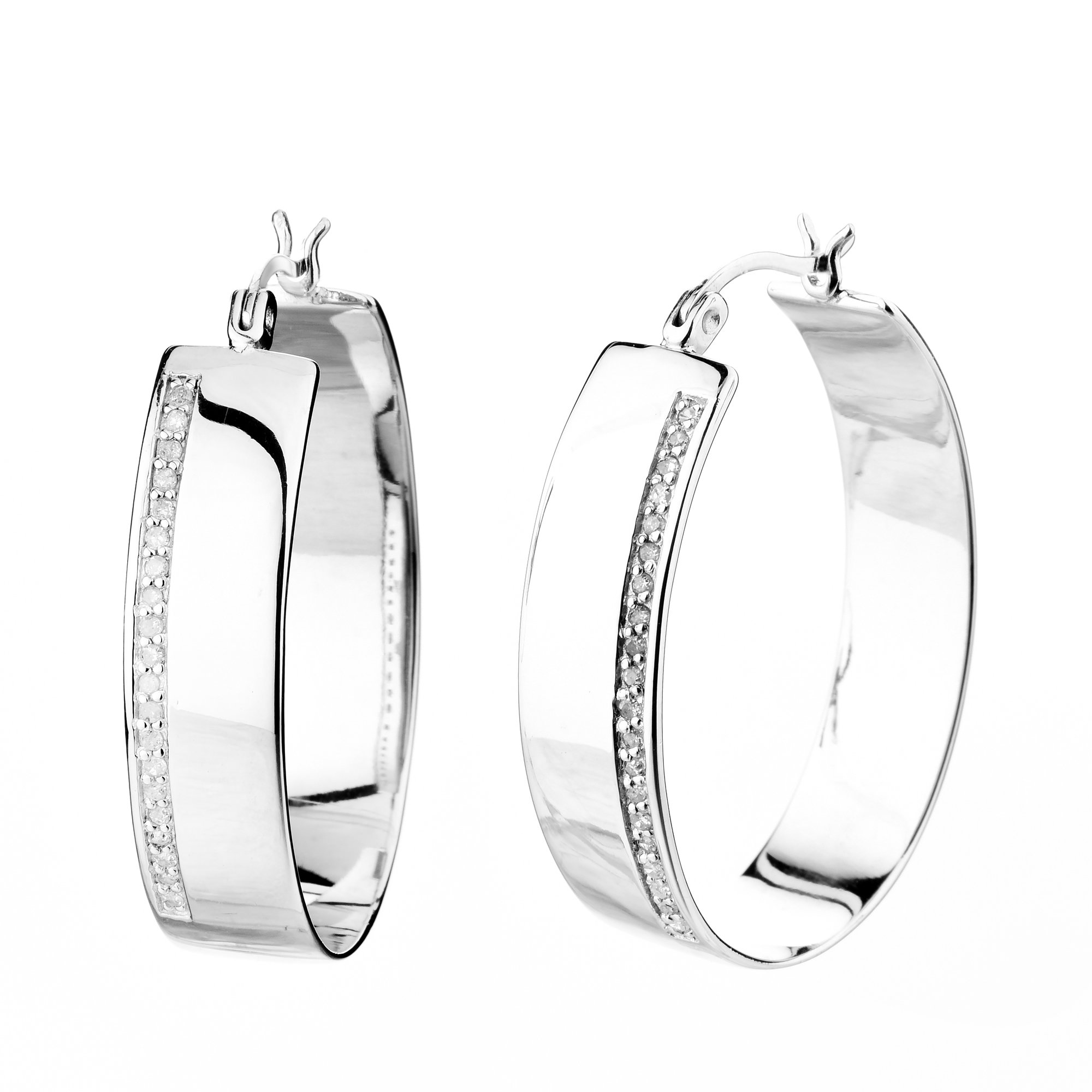 Vir Jewels 1/4 cttw Diamond Hoop Earrings .925 Sterling Silver with Rhodium Prong 1.50 Inch