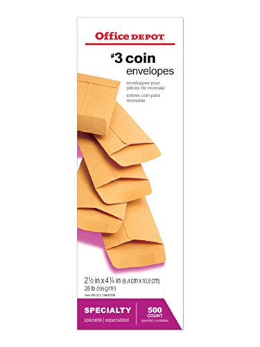 Office Depot® Brand Coin Envelopes, 3, 2 1/2" x 4 1/4", Brown Kraft, Pack Of 500