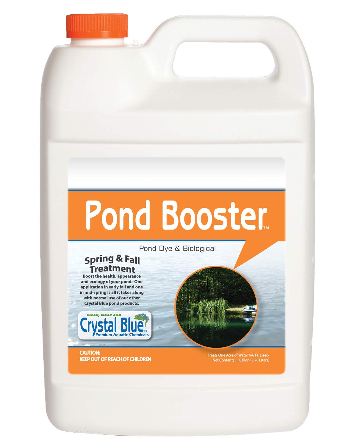 Crystal Blue Pond Booster - Crystal Blue Pond Dye & Natural Pond Cleaner Combo - Treats up to 1 Acre - Crystal Blue Water While Reducing Muck & Sludge - 1 Gallon