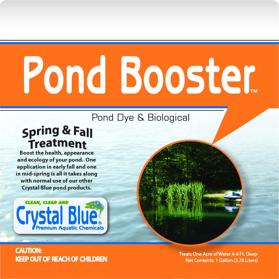 Crystal Blue Pond Booster - Crystal Blue Pond Dye & Natural Pond Cleaner Combo - Treats up to 1 Acre - Crystal Blue Water While Reducing Muck & Sludge - 1 Gallon