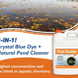 Crystal Blue Pond Booster - Crystal Blue Pond Dye & Natural Pond Cleaner Combo - Treats up to 1 Acre - Crystal Blue Water While Reducing Muck & Sludge - 1 Gallon