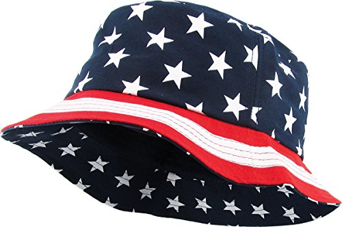 KBM-021 NAV Flag Patriotic Stars and Stripes Floral Galaxy Leaf Aztec Tropical Print Bucket Hat Summer Boonie Cap