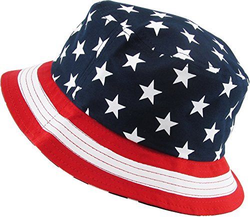 KBM-021 NAV Flag Patriotic Stars and Stripes Floral Galaxy Leaf Aztec Tropical Print Bucket Hat Summer Boonie Cap