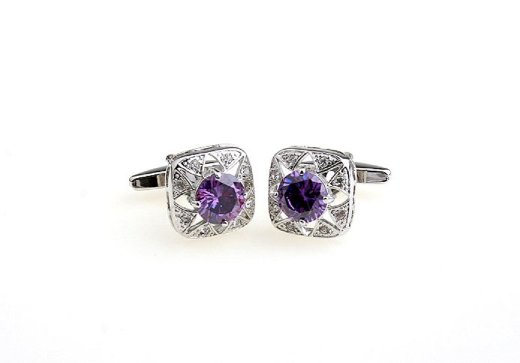 MRCUFF Purple Crystal Pair Cufflinks in a Presentation Gift Box & Polishing Cloth