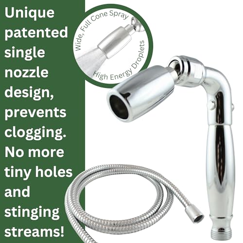 High Sierra Showerheads® - Solid Metal Handheld Shower Head with Trickle Valve and 72-Inch Metal Hose with Silicone Inner Tube. Low Flow 1.5 GPM - Chrome Finish