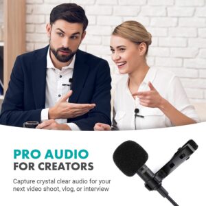 Movo LV4 Phantom Power XLR Lavalier Microphone Interview Kit with Omnidirectional and Cardioid XLR Lapel Mics, Metal Clips and Windscreens - Perfect for Video Shoots, Podcasting, YouTube Recording