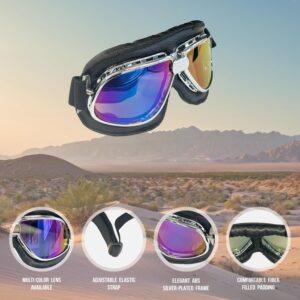 CRG Sports Motorcycle Goggle Aviator Pilot Style Cruiser Scooter Motocross Goggles for Men, Women, Adults