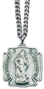 hj sherman st florian firefighters service necklace badge shaped with holy prayer card