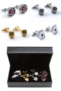 mrcuff casino gambler card poker player roulette craps dice aces 4 pairs cufflinks in presentation gift box & polishing cloth