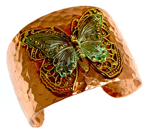 Elaine Coyne Collectible Artwear Forged Copper and Patina Brass Neo-Victorian Butterfly with Filigree Cuff Bracelet