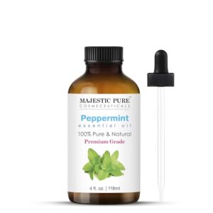 MAJESTIC PURE Peppermint Essential Oil | 100% Pure and Natural Peppermint Oil | Premium Grade Essential Oils for Hair Care, Home Diffusers, Skin, Aromatherapy, Massage and Humidifiers | 4 Fl Oz