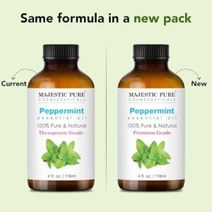 MAJESTIC PURE Peppermint Essential Oil | 100% Pure and Natural Peppermint Oil | Premium Grade Essential Oils for Hair Care, Home Diffusers, Skin, Aromatherapy, Massage and Humidifiers | 4 Fl Oz