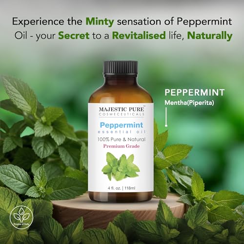 MAJESTIC PURE Peppermint Essential Oil | 100% Pure and Natural Peppermint Oil | Premium Grade Essential Oils for Hair Care, Home Diffusers, Skin, Aromatherapy, Massage and Humidifiers | 4 Fl Oz