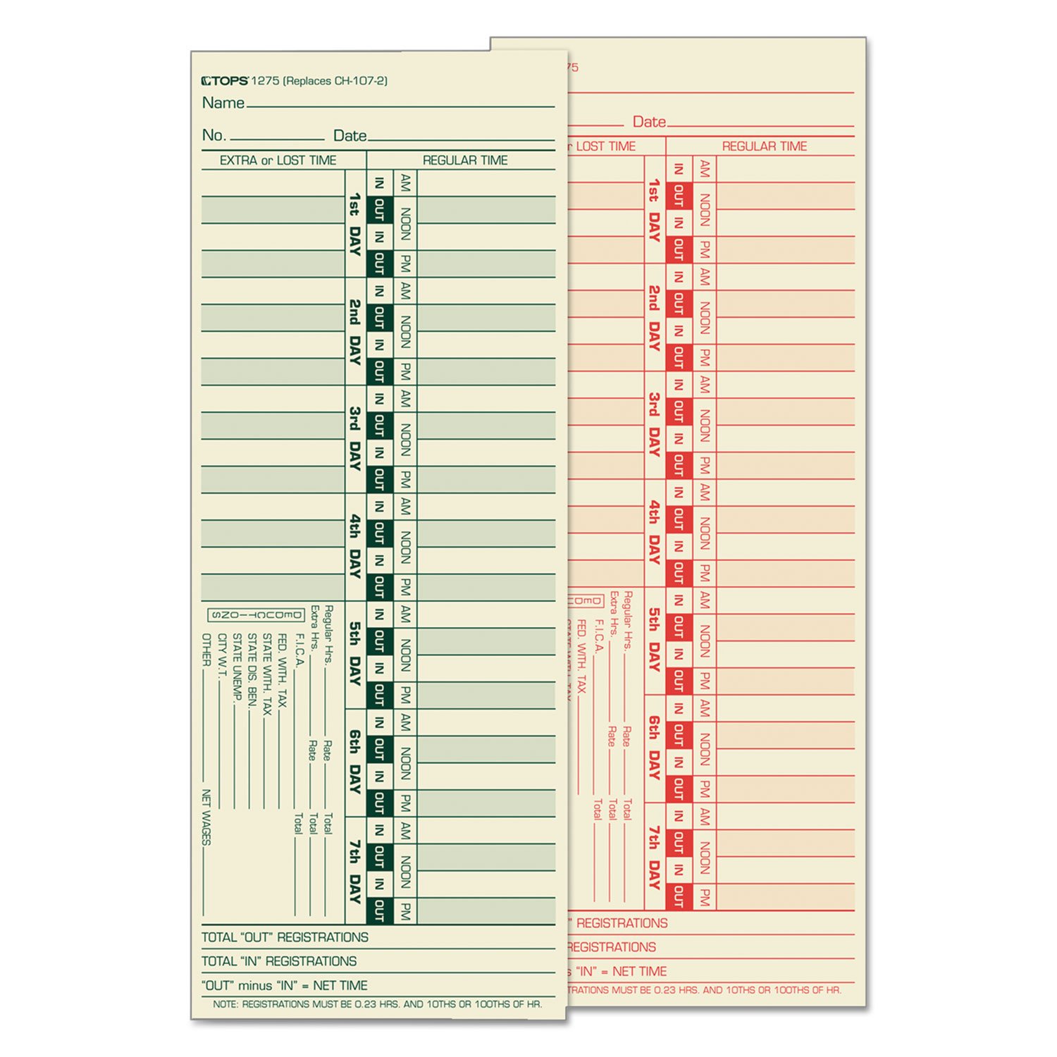 Tops 1275 Time Clock Cards, Bi-Weekly, Two-Sides, 3-1/2-Inch x9-Inch,500/BX