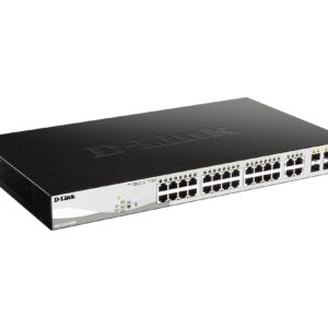 D-Link 28-Port Gigabit Smart Managed PoE+ Switch, 24 PoE+ Ports (370W) + 4 SFP Combo Ports, L2+, VLANs, Web Managed, Surveillance Mode, Rackmount, Energy Efficient, NDAA Compliant (DGS-1210-28MP)