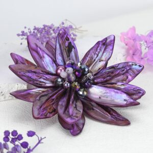 AeraVida Pretty Fuchsia Lavender Water Lily Mother of Pearl Pin Brooch