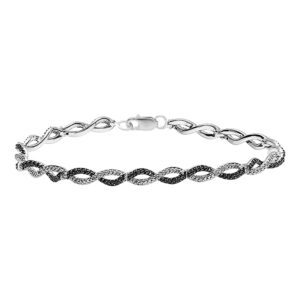 Dazzlingrock Collection 0.20 Carat (ctw) Round Black Diamond & White Diamond Swirl Infinity Tennis Link Bracelet for Women in 925 Sterling Silver